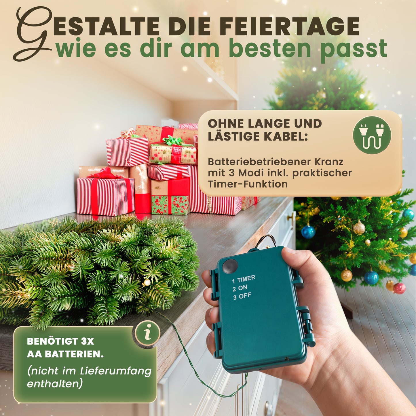 ArtiTree® Weihnachtskranz mit Beleuchtung